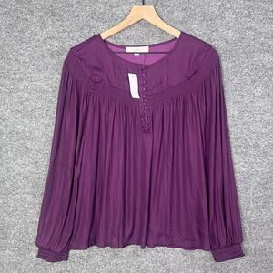 NWT $59‎ Smocked Trim Mixed Media Blouse Long Sleeve Size Large